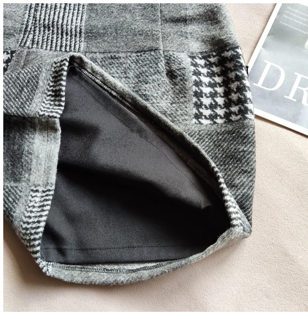 パッチワーク格子柄厚手スカート レディース 2025秋冬 レトロ ハイウエスト ウール ペンシルスカート シック スリムフィット 多用途スカート