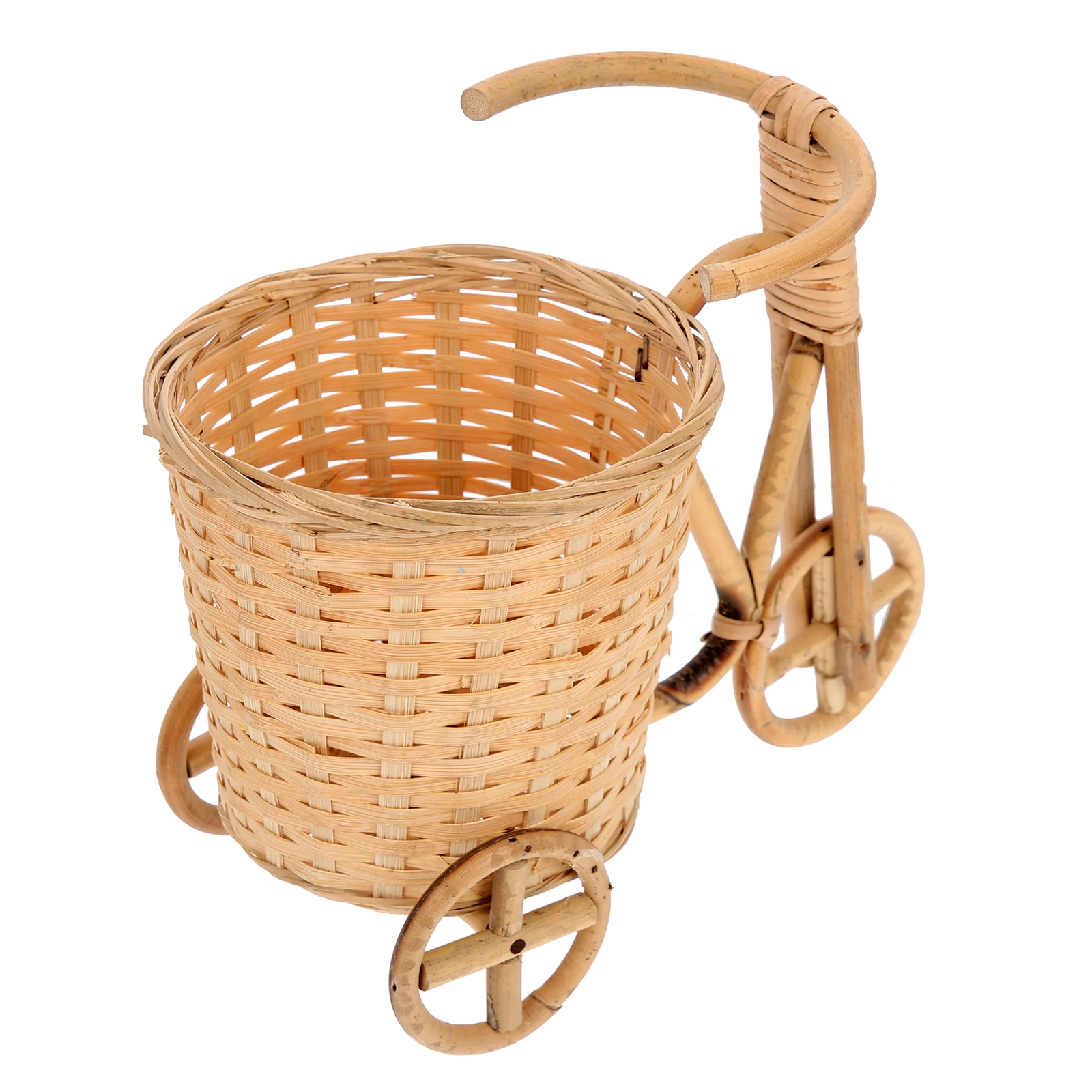 

Woven Bamboo Tricycle Basket Mini Farmhouse Decor Oval Baskets for Table Desktop Pot Planter Storage Fruit Display