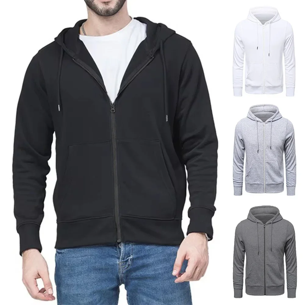 Combinaison de sport à la mode pour hommes, comprenant un sweat-shirt à capuche et un pantalon de survêtement à fermeture éclair de couleur pure, un ensemble deux pièces, adapté pour