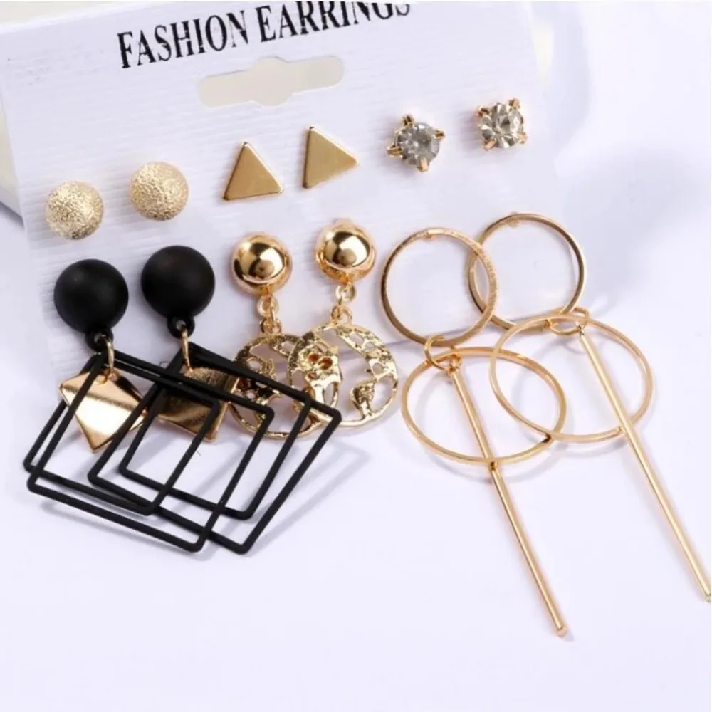 10pcs Set Geometric Circle Long Drop Dangle Earrings for Women Korean Fashion Like Stud Earrings Jewelry Accessories Set Gift