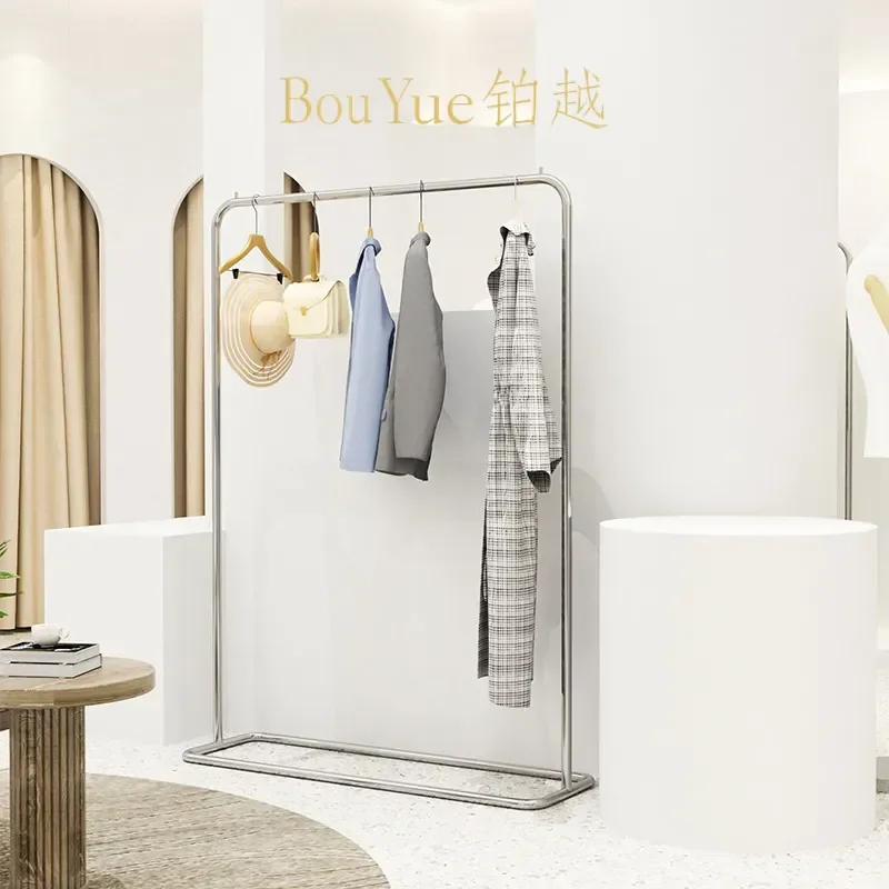 Stainless Steel Silver Clothing Rack Floor to Ceiling Garment Display Stand for Men Women Kids Apparel Store Retail Shop