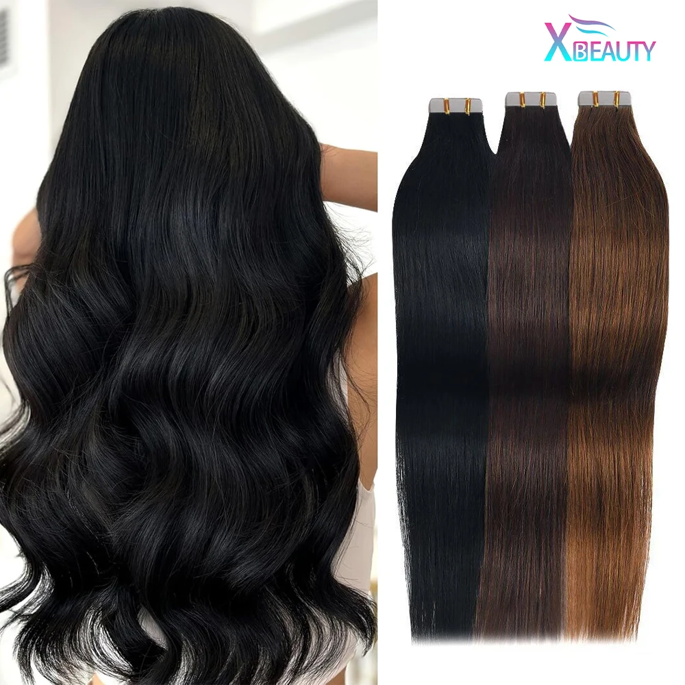 

Прямые накладные пряди для наращивания волос, 50 г/20 шт./упаковка, 100% натуральные человеческие волосы, натуральный черный цвет, бесшовные, с клейкой основой, салонное качество