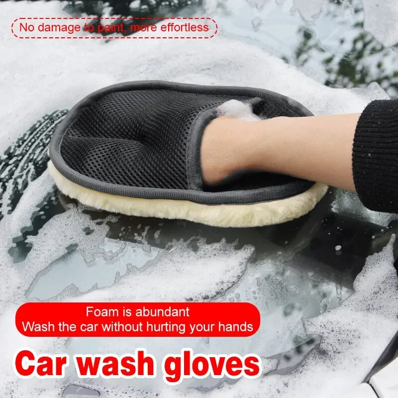 1/2PCS Detailing brush Car Wash Gloves Velvet Non Damage Paint Wiping Cloth Waxing Thickening Car Beauty Products Wiping Gloves