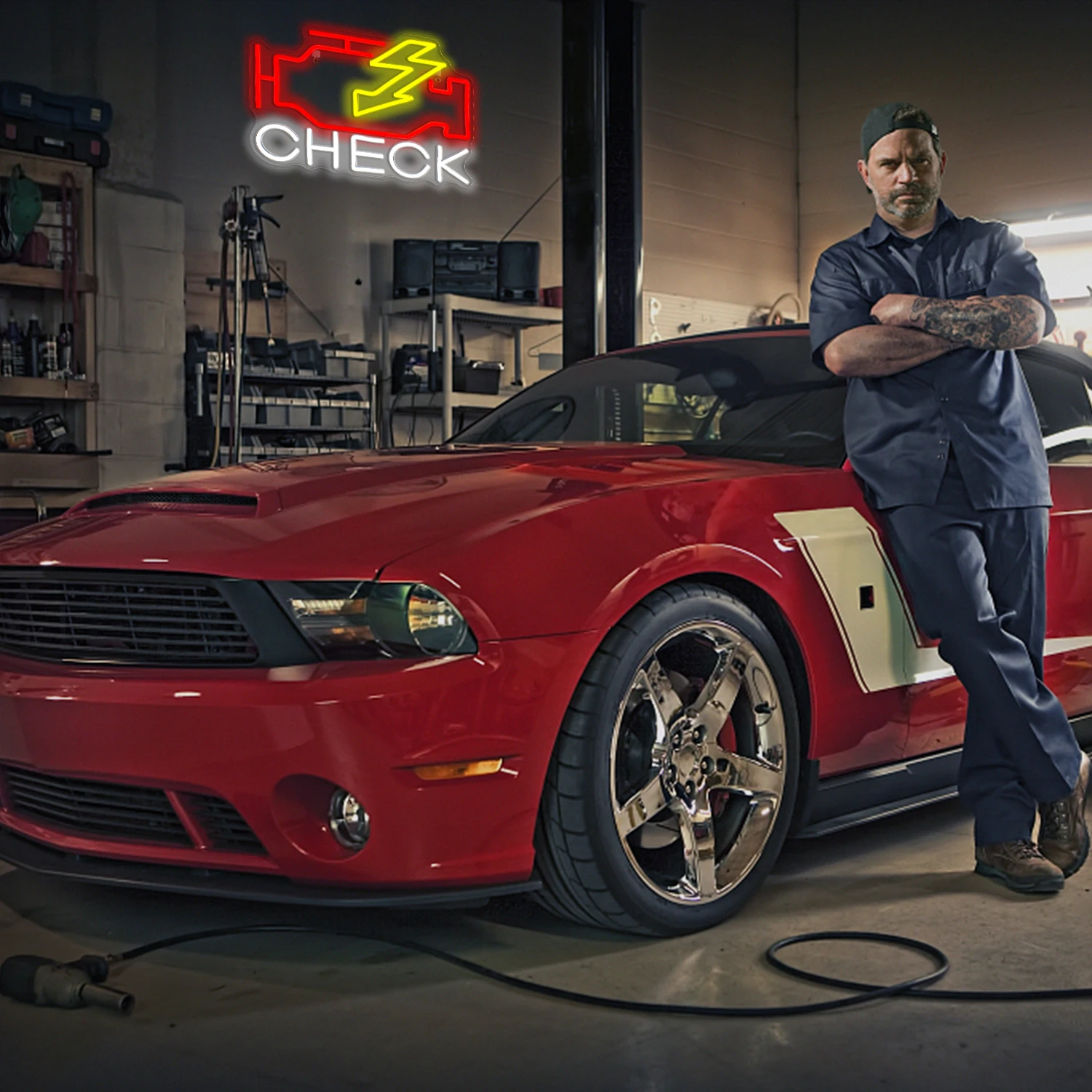 Check Engine Neon Signs Room Dimmable Decoration USB Powered Acrylic Lighting For Car Decor Garage Wall Repair Shop Garage Sign