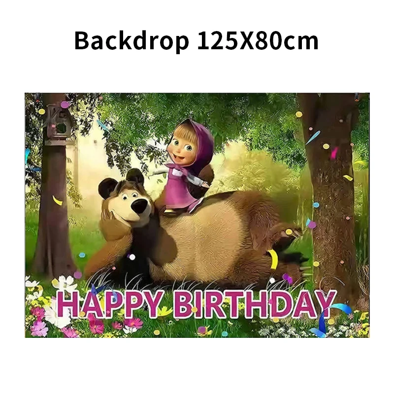 TAKARA TOMY Mascha und der Bär Thema Geburtstag Party Dekorationen Einweggeschirr Tassen Teller Serviette Hintergrund Luftballons Kind Partyzubehör 4