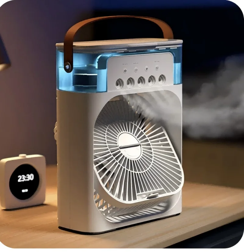 Portátil Ar Condicionado Refrigerador, Ventilador de água, USB alimentado, Mini Desktop Refrigeração, Misting Fan, LED Night Light, 3 em 1, Novo