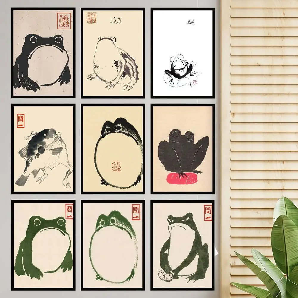 Japanische Matsumoto Hoji Ukiyo-e Frosch Anime Poster Klebrige Whitepaper Drucke Poster Kunstwerk Kawaii Room Decor