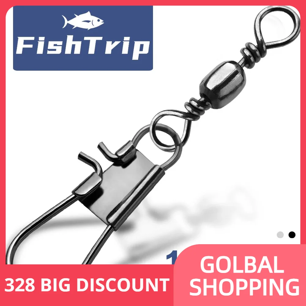 FishTrip Barrel Swivels with Interlock Snap 50Pack Stainless Steel Cross Lock Snap Sea Fishing Connector Terminal Tackle