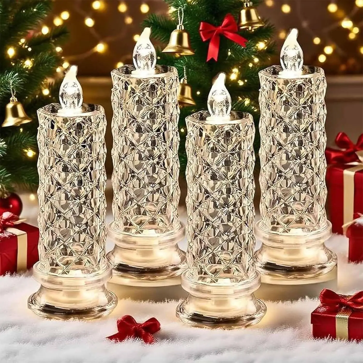 

LED Crystal Candle Lights, Rose Shadow Flameless Candles Safe Design, for Valentines Anniversary Wedding Christmas Decorations