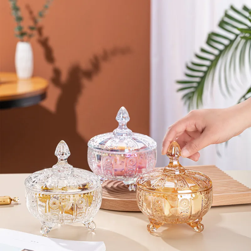 European Retro Glass Jar Sunflower with Feet Candy Jar Snack Jar Storage Storage Jar Jewelry Box Fruit Jar Desktop Decoration