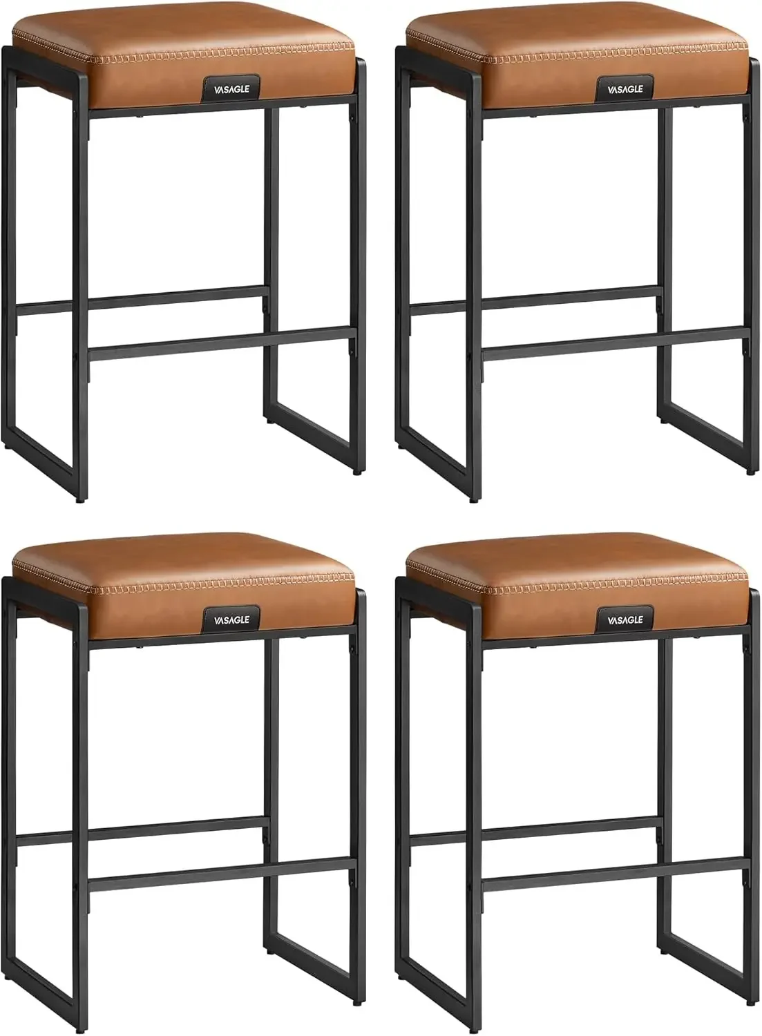 EKHO Collection - Bar Stools Set of 4, Counter Height Bar Stools, Synthetic Leather with Stitching, Mid-Century Modern Counter S