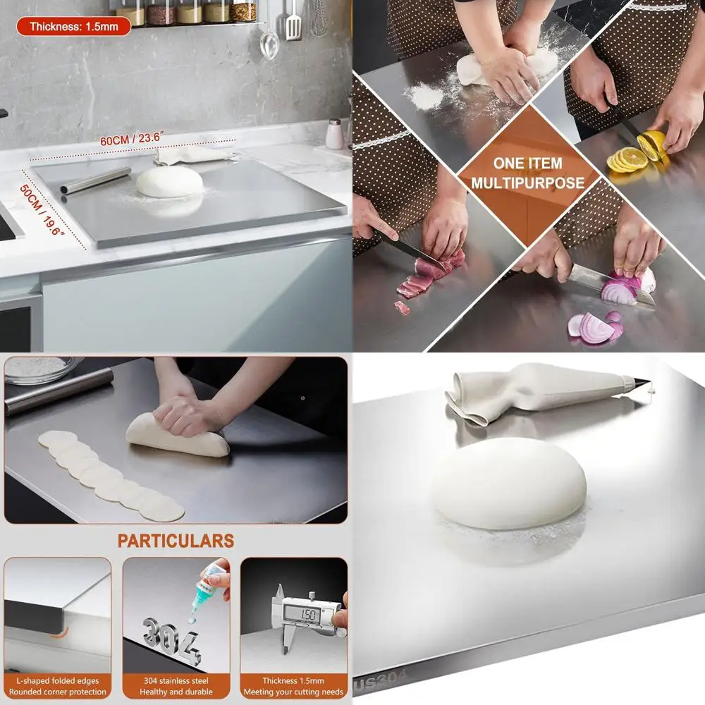 

Нескользящая разделочная доска из нержавеющей стали 304 с силиконовой спинкой, 19,6 x 23,6, идеально подходит для измельчения мяса и фруктов, легко чистится.