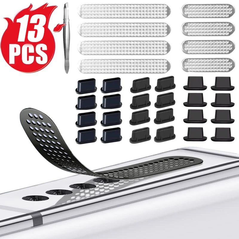 Universeller Metallgeflecht-Anti-Staub-Klebstoff-Netz-Abdeckungsaufkleber für iPhone 16, Typ C, Mikro-Ladeanschluss, Lautsprecherloch, Anti-Staub
