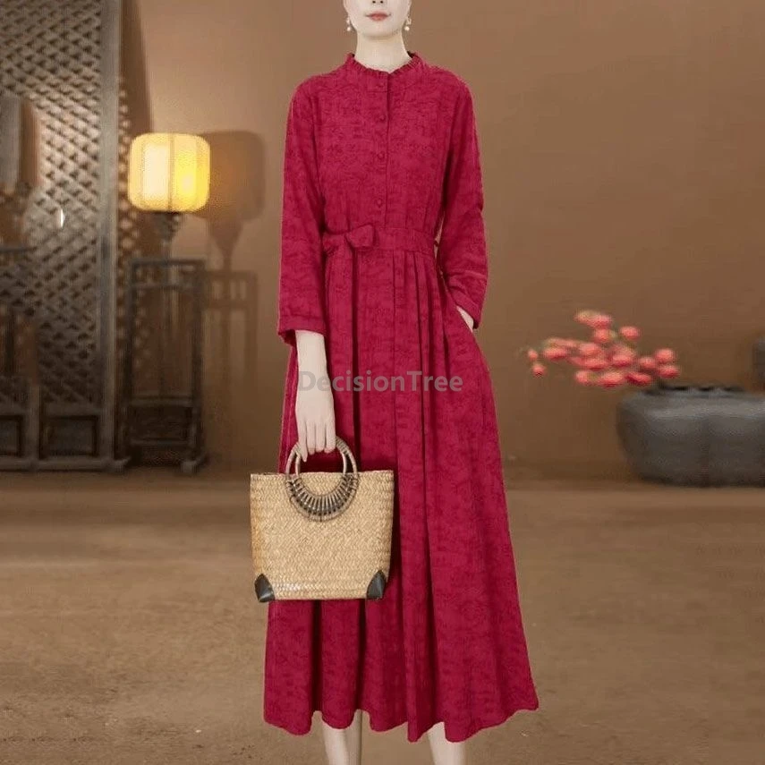 

2025 продвинутый смысл темперамент этнический стиль хлопковое льняное платье литература искусство ретро китайский халат модное облегающее платье