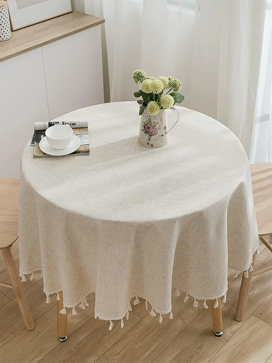مفرش المائدة المستديرة القطن الكتان شرابة غطاء الطاولة للمطبخ عشاء الجدول ديكورا بلون الغبار واقية يتقلص مفرش المائدة