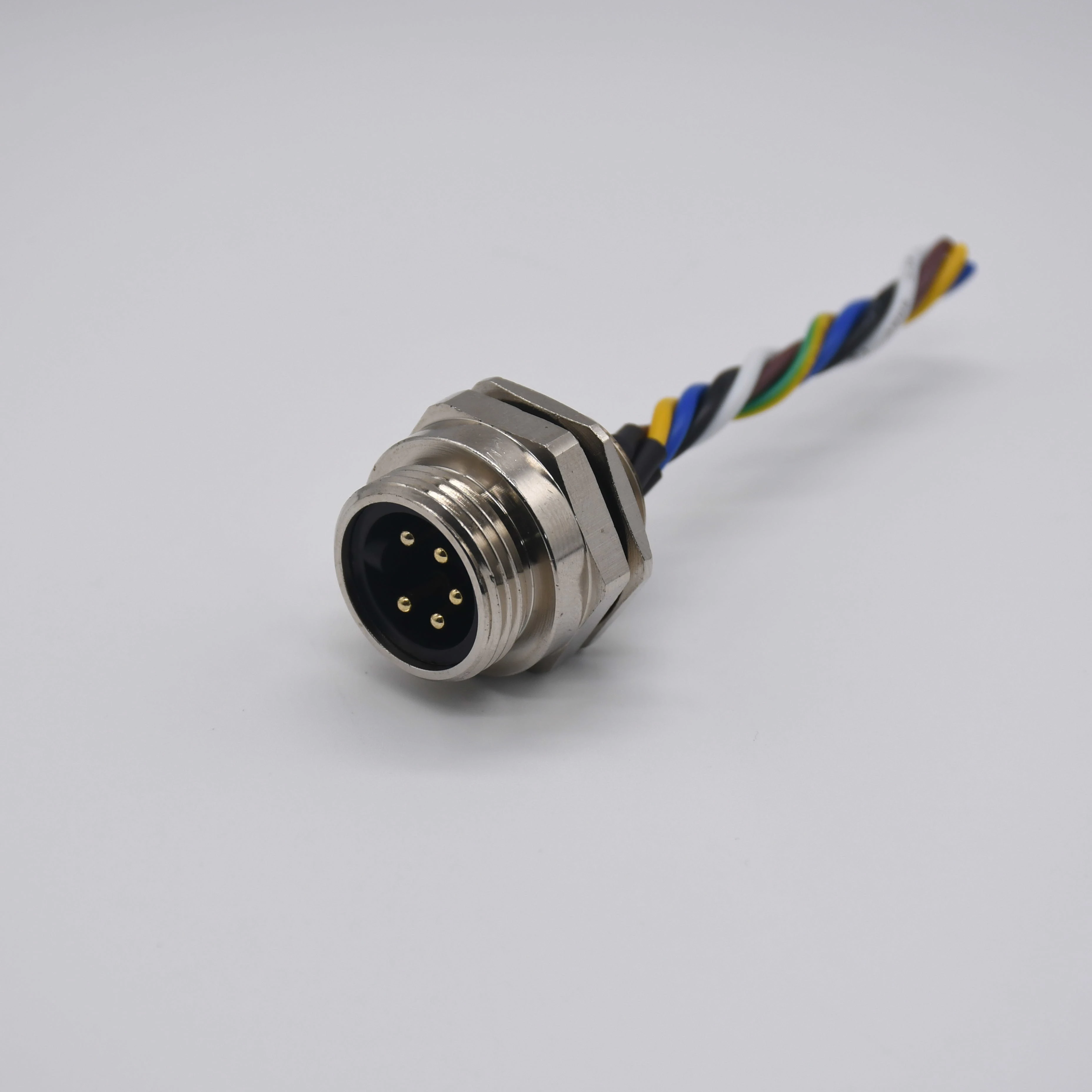 M16 5 Pin A-Coded Male Screw Lock Bulkhead Socket Wire Harness Copper Gold Plating IP67 for Aerospace Power Low Voltage