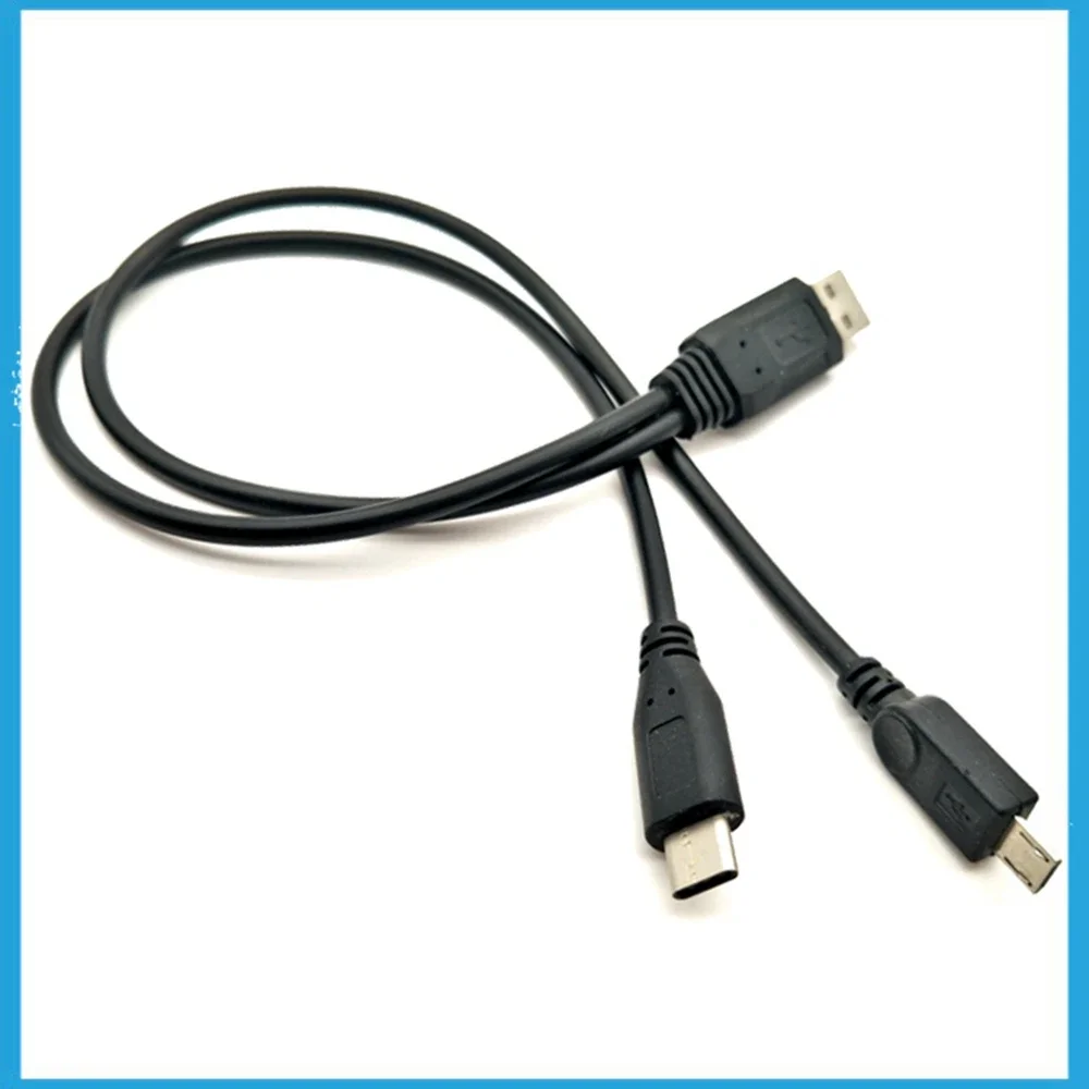 USB2.0  cable distributor 2-in-1 to C-type mobile phone charging micro cable, short 0.25-meter portable charger cable