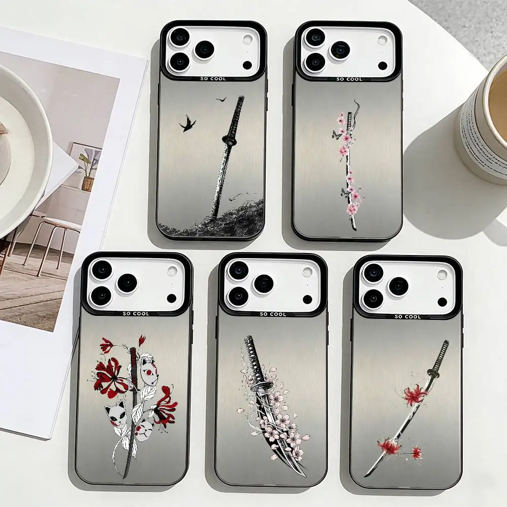 

Japan Samurai Sword Fishion Phone Case For iPhone17,16,15,14,13,12,Pro Max Black Colorful Phone case