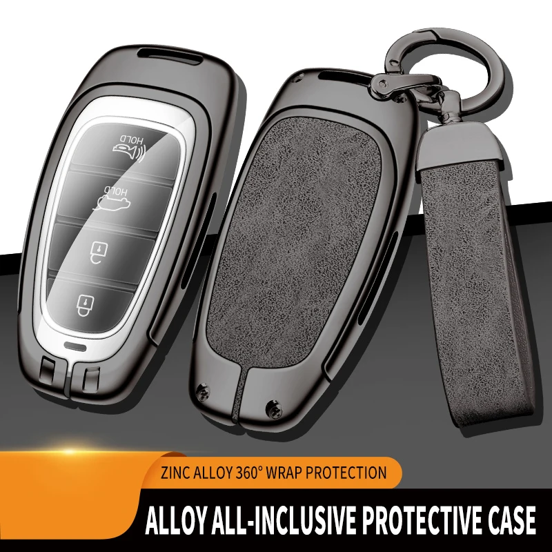 Zinc Alloy Leather Car Key Cover Shell Case for Hyundai Santa Fe Tucson 2022 NEXO NX4 Atos Solaris Prime2021 Car Key Accessories