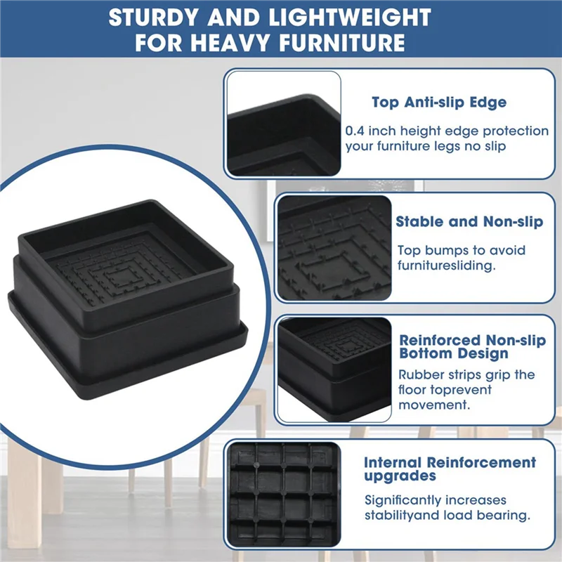 رافعات السرير مقاس 1 بوصة، 12 قطعة من أجهزة رفع أثاث السرير القابلة للتعديل، رافعات رفع السرير شديدة التحمل مع وسادة مطاطية للأريكة والسرير #2