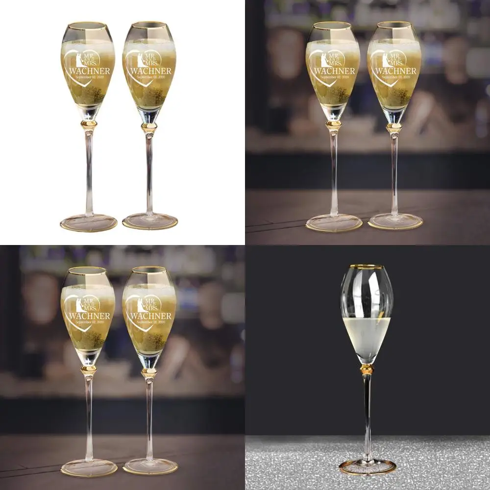 

Engraved Champagne Toasting Flutes Set of 2 for Wedding - Personalized Glasses for Bride and Groom