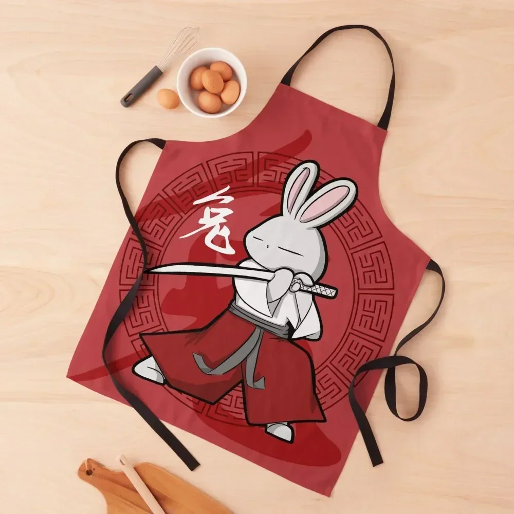 

Rabbit Samurai practicing kendo with katana Apron barber men Kitchen Items For Home Kitchen Front home women Apron