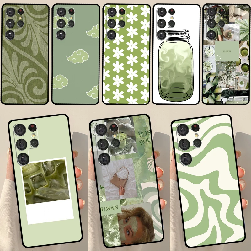 Matcha Sage Green Love Heart Case For Samsung Galaxy S23 S22 Ultra S21 S20 FE S9 S10 S22 Plus Note 20 Note 10 Plus Cover