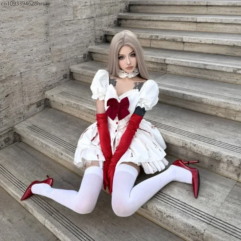

Bloody Lolita Dress Cosplay Women Sweet Girl Bubble Sleeve Short Sleeves Uniform Costume Stage Performance Outfit