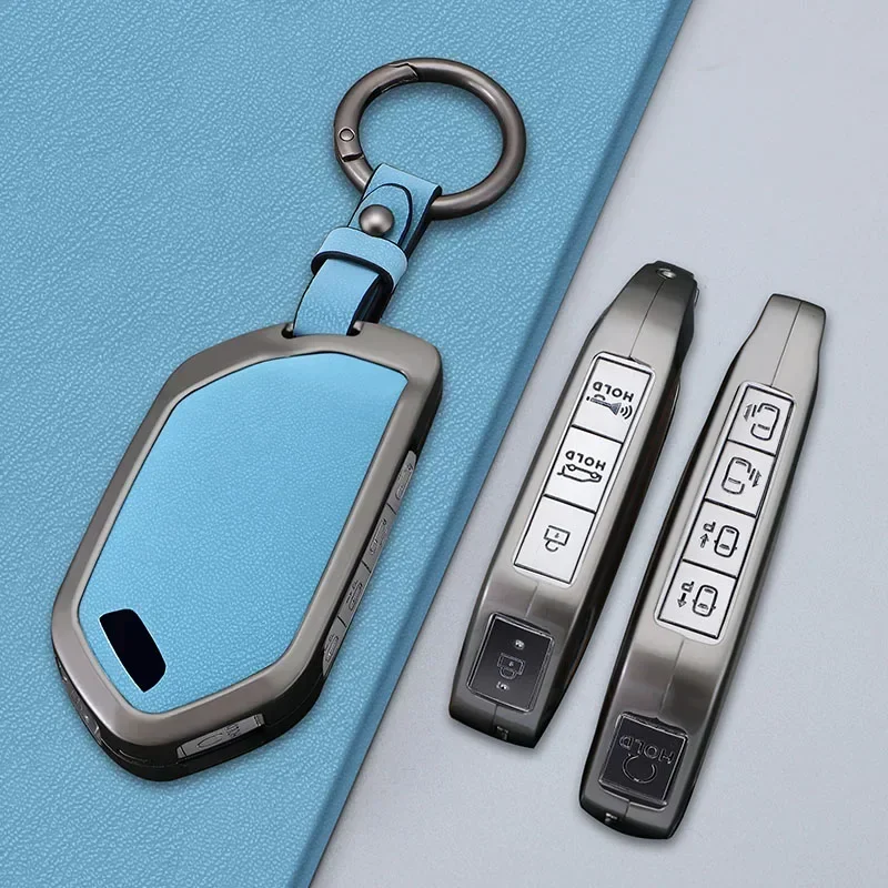 

Zinc Alloy + Leather Car Key Case Cover For 2024 Kia Picanto EV9 5/6/7/8/9 Bottons Protector Shell Fob Car Interior Accessories