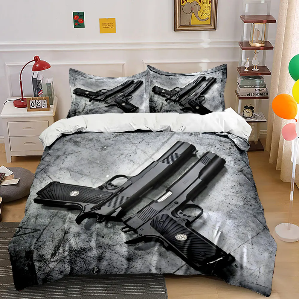 Black pistols placed side by side Print Soft Comfortable Duvet Cover Bedding Set Included 1*Duvet Cover  2*Pillowcases