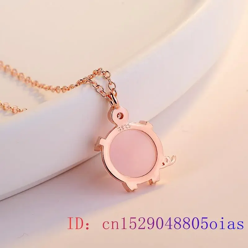 Roze Jade Varken Hanger Geschenken Vrouwen Chalcedoon Mode-sieraden 925 Zilver Natuurlijke Amulet Ketting