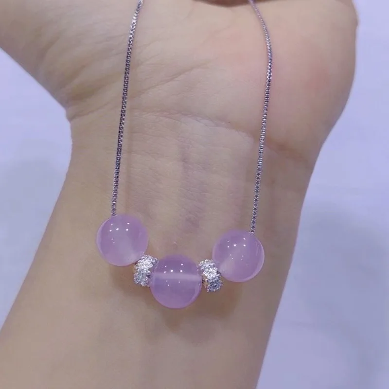 Creative Simple Pink Purple Chalcedony Collarbone Chain Green Agate Fashion Cylindrical Integrated Necklace Women's