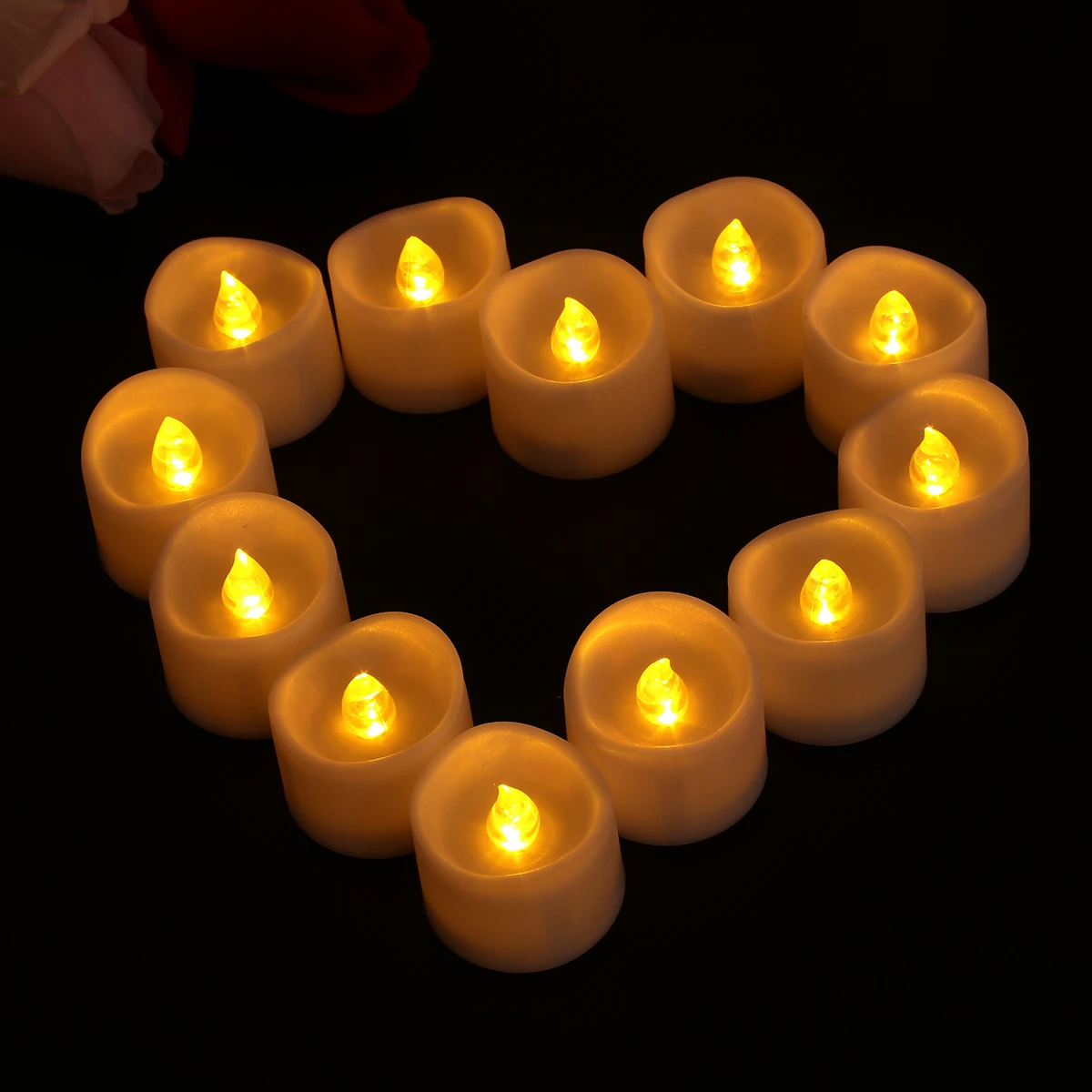 

12pcs LED Candles Tea Lights Romantic Wave Design Flameless Long Lasting Realistic Simulation Safe Family Soft Eye Protection