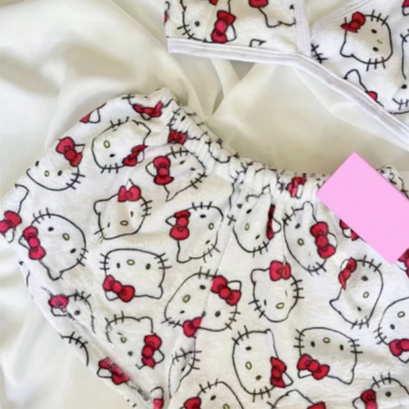 Hello Kitty Sanrio Pajamas Set Kawaii Cartoon Anime Cute Home Leisure Vest Shorts Pajamas Two Piece Set Girls Birthday Gifts