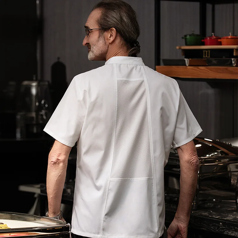 Short Sleeve Chef Jacket Restaurant Chef Uniform Custom Logo Bakery Work Service Shirt Breathable Cafe Men White Apron Set