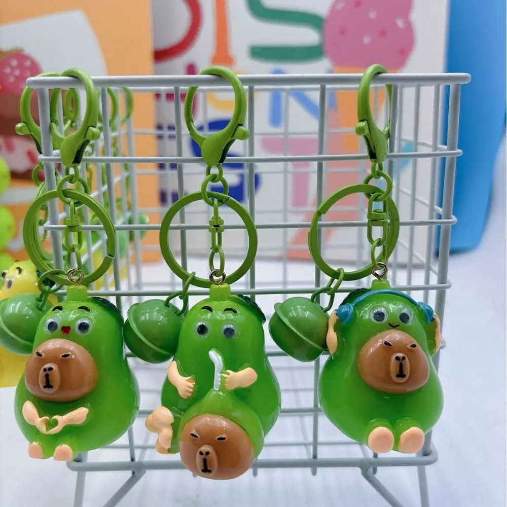 Casual Avocado Cartoon Doll Keychain Pendant Cartoon Capybara Key Ring Green Bag Decoration Resin Hanging Ornament Backpack