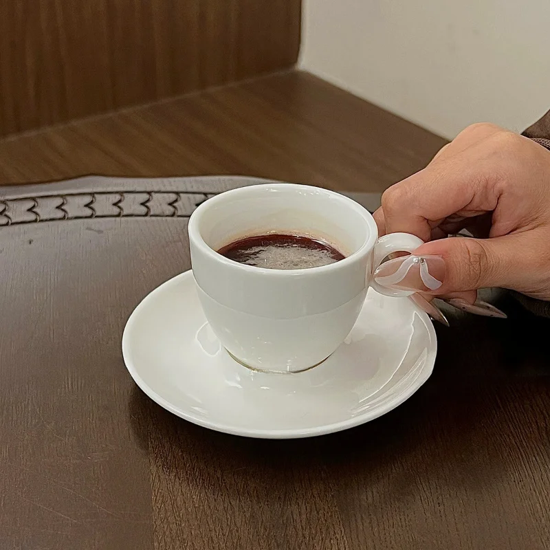 70ml Italian Style Espresso Cup And Plate Set Classical White Thickened Ceramics Coffee Glass And Saucer Dropshipping - view 2