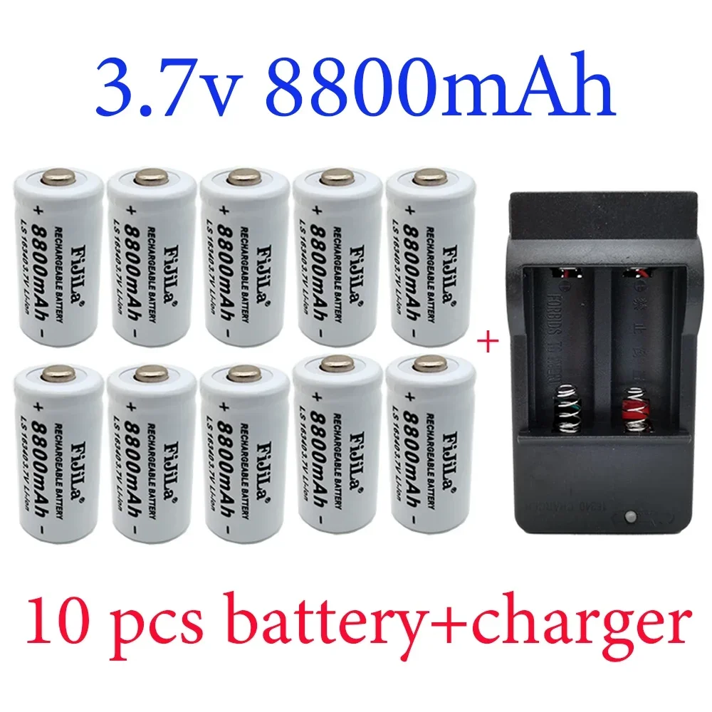 

100% New original 16340 Battery CR123A 16340 Battery 8800mAh 3.7V Li-ion Rechargeable Battery+16340 Charger