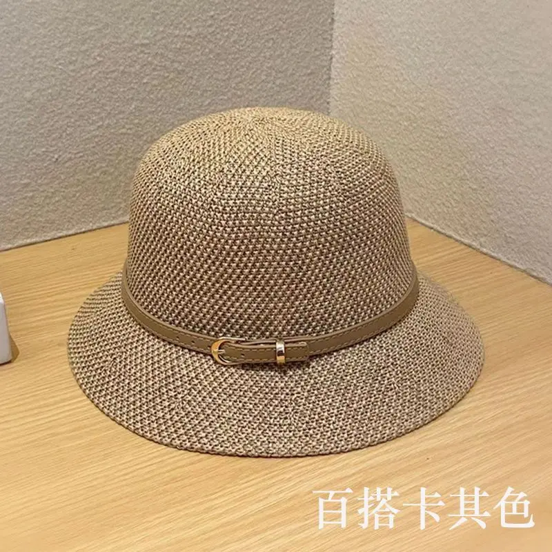 New Women\'s Sun Hat Simple Linen Breathable Refreshing Hat Summer Travel Sunscreen Sun Ribbon Decoration Foldable Straw Hat Gift