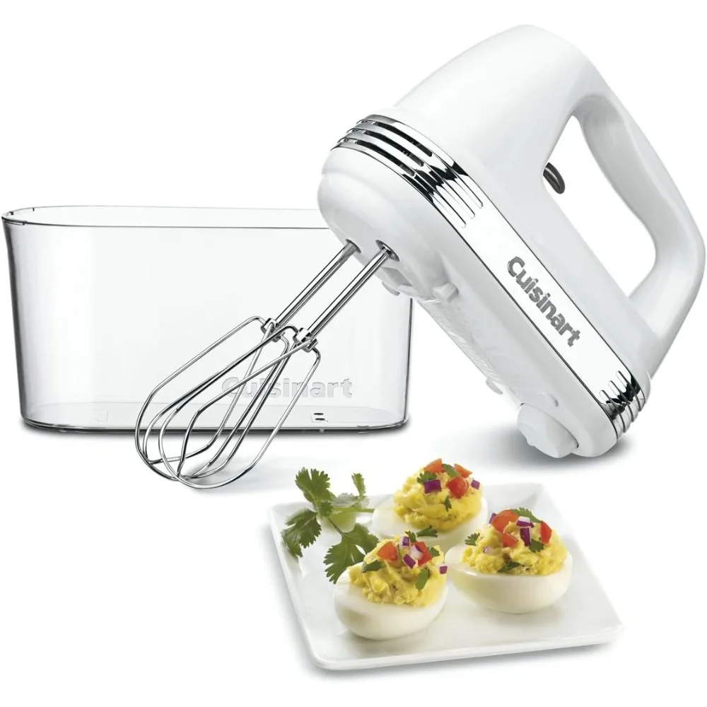 9-Speed Handheld Mixer, with Storage Case, White, with 3-low mixing speeds that eliminates splattering, 220W Kitchen Blenders