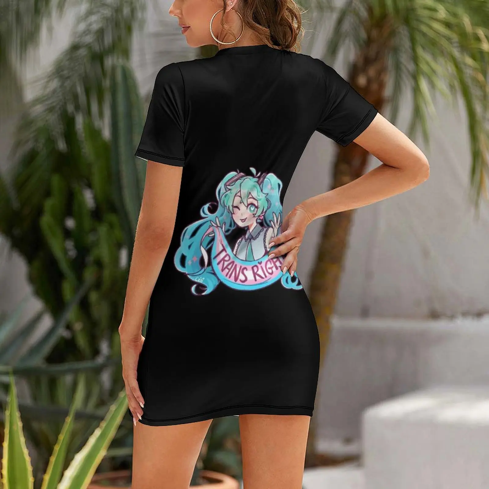 Trans Rights T-Shirtmiku says trans rights! T-Shirt_by céli_ Short Sleeved Dress Women's dress Evening gown long sleeve dresses