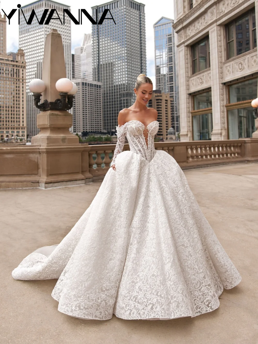 فستان زفاف لامع مزين باللؤلؤ بدون أكتاف أنيق على شكل حرف a بطول الأرض فستان زفاف مخصص برقبة على شكل قلب للعروس