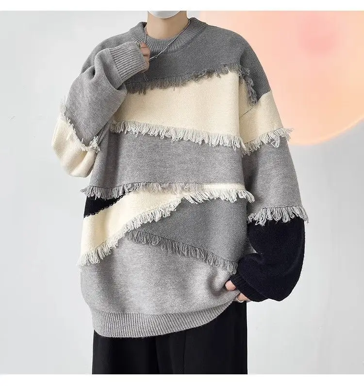 New original design Harajuku tassel sweater men ins autumn and winter American vintage vintage casual loose couple sweater trend