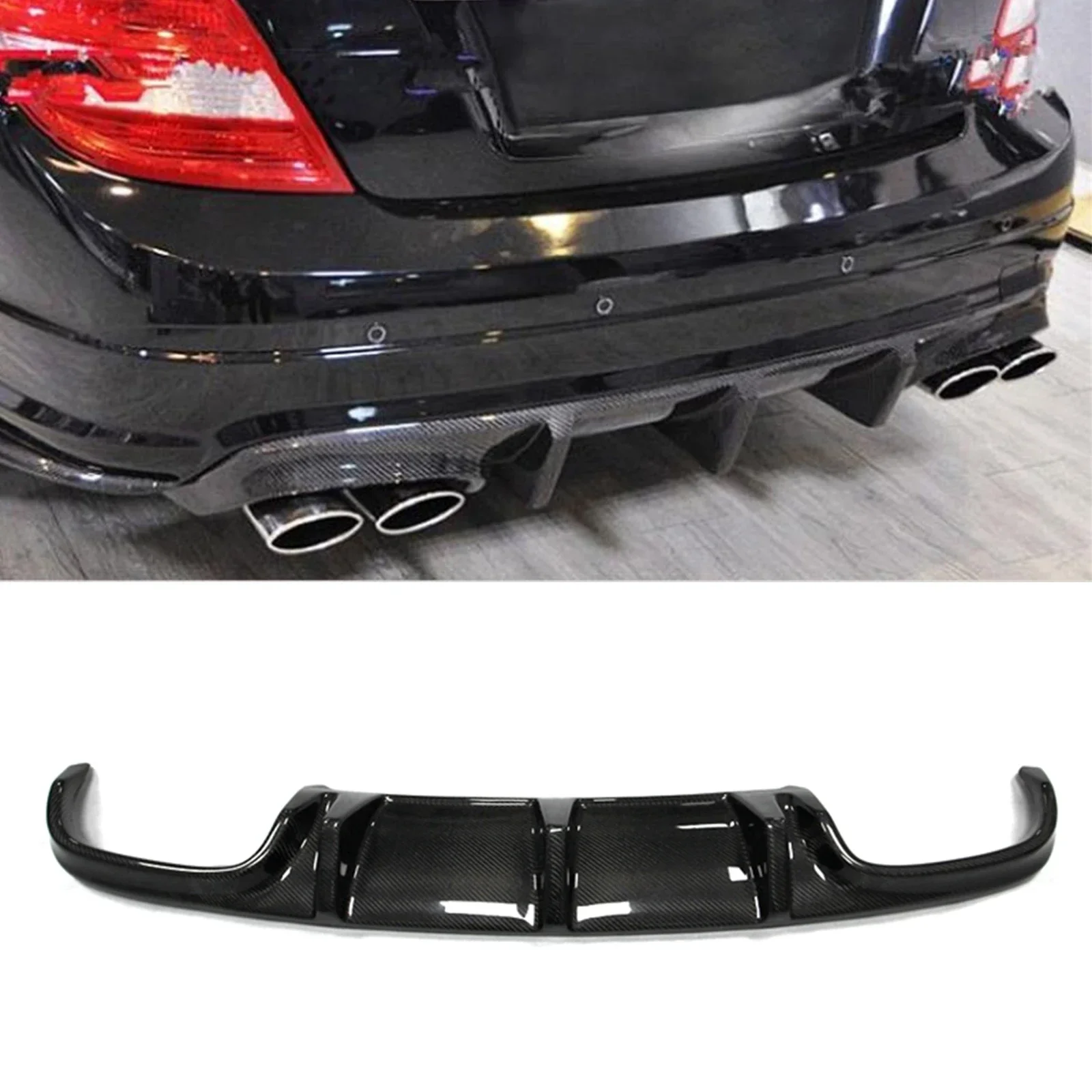 

New！ Rear Bumper Diffuser Lip For Mercedes Benz W204 C Class C63 AMG 2008-2011 Real Carbon Fiber Boot Spoiler Splitter Guard Pla