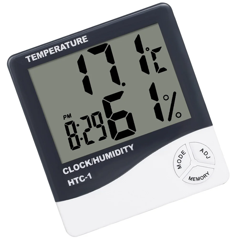 

2Pcs Digital Temperature Meter with Hygrometer and Clock Multi-Function Indoor Thermometer for Home Office Warehouse Monitoring