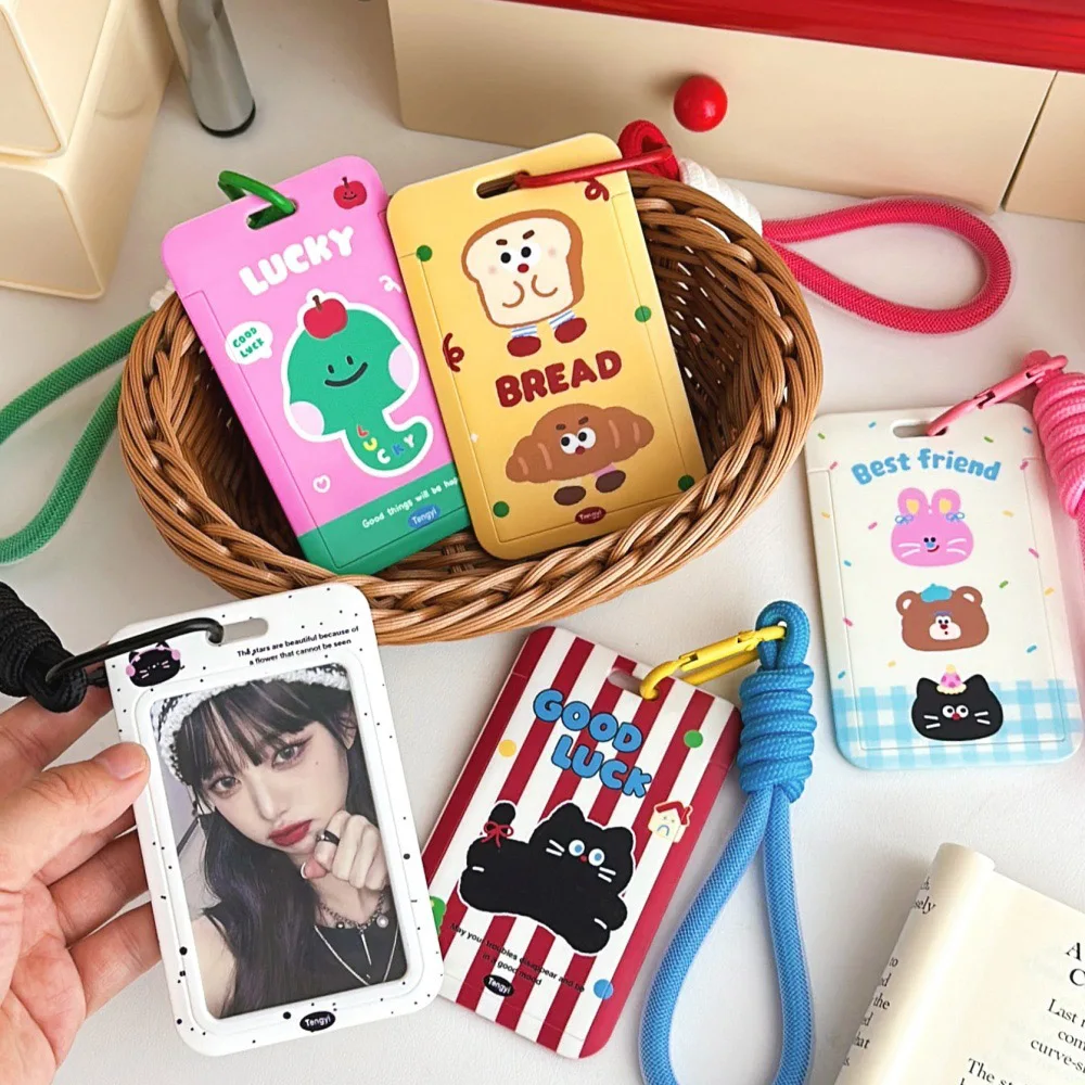 Cute Cartoon Business Card Holder Colorful Hanging Lanyard Rope Credit Card Holders Bank ID Holders Badge Bus Card Cover Case