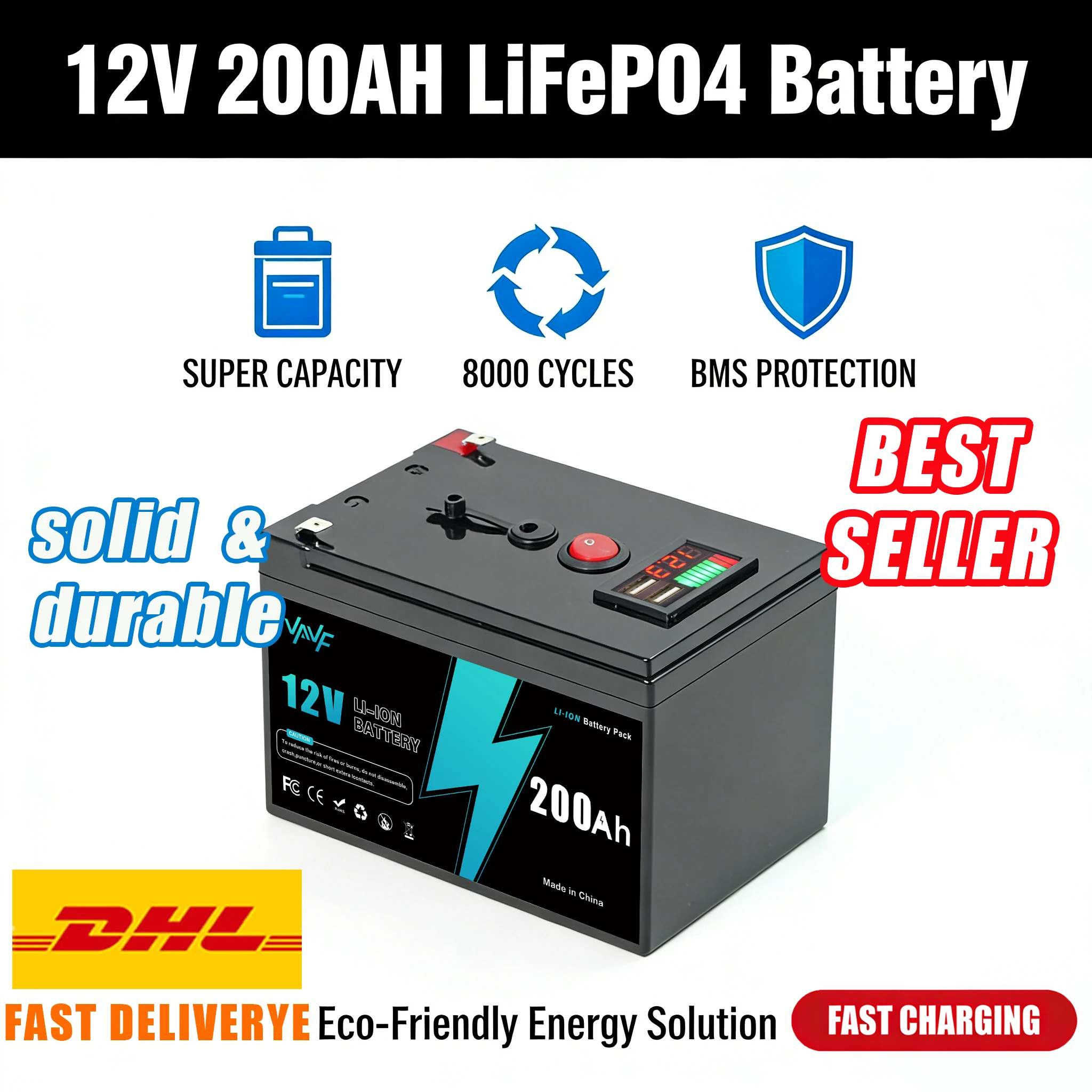 

Compact Lithium Battery 12V 200Ah LiFePO4 Power Cell with Smart Bluetooth BMS for Solar Battery Mobile&Solar Applications
