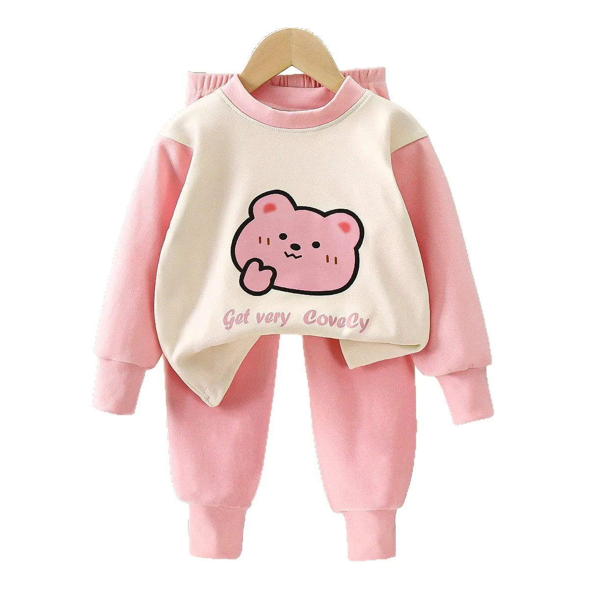 Kids Autumn Warm Pajamas Boys Girls Cute Cartoon Bear Long Sleeve T-Shirt Tops + Pants Toddler Baby Casual Sleepwear Underwear