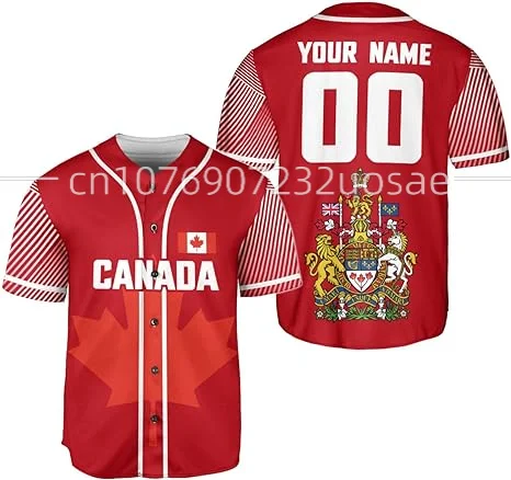 Canada Baseball jersey 3D Print Mesh Custom Name Baseball Shirt Men's Street Oversize Apparel Short Sleeve Sportswear