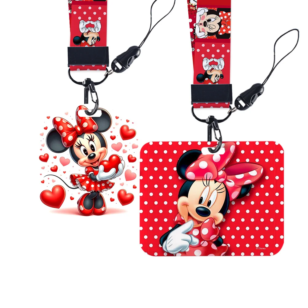 Disney Mickey Minnie University Horizontal Card Case Lanyard ID Badge Holder Bus Pass Case Cover Slip Bank Card Holder Strap